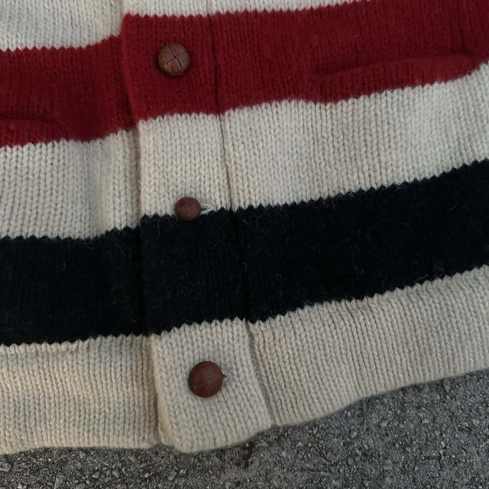 Vintage Polo Ralph Lauren Striped Shawl Collar Cardigan Sweater Sz L Hudson Bay - Picture 2 of 6